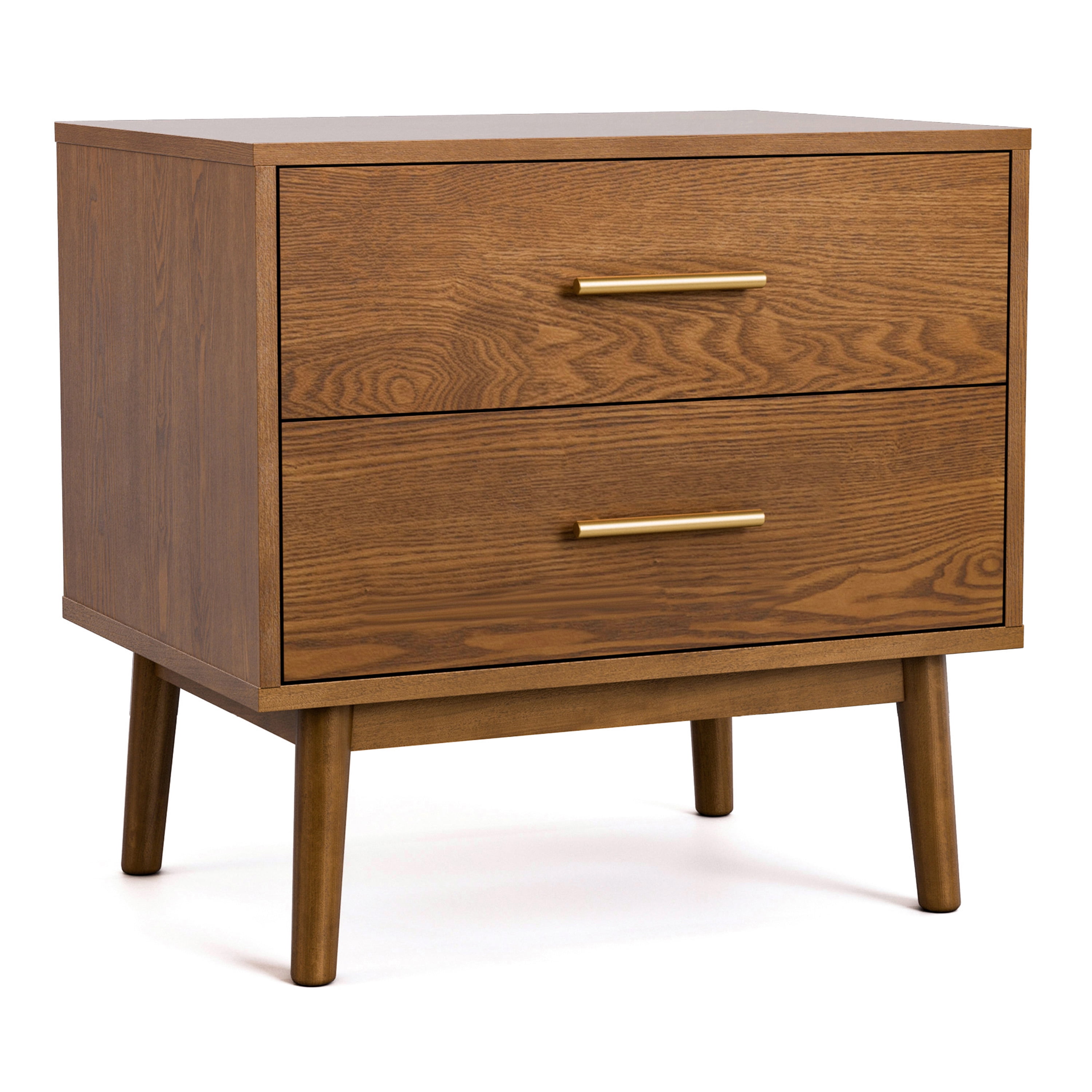 Furniture of America Erik Adult Mid-Century 2-Drawer Solid Wood Nightstand, Walnut