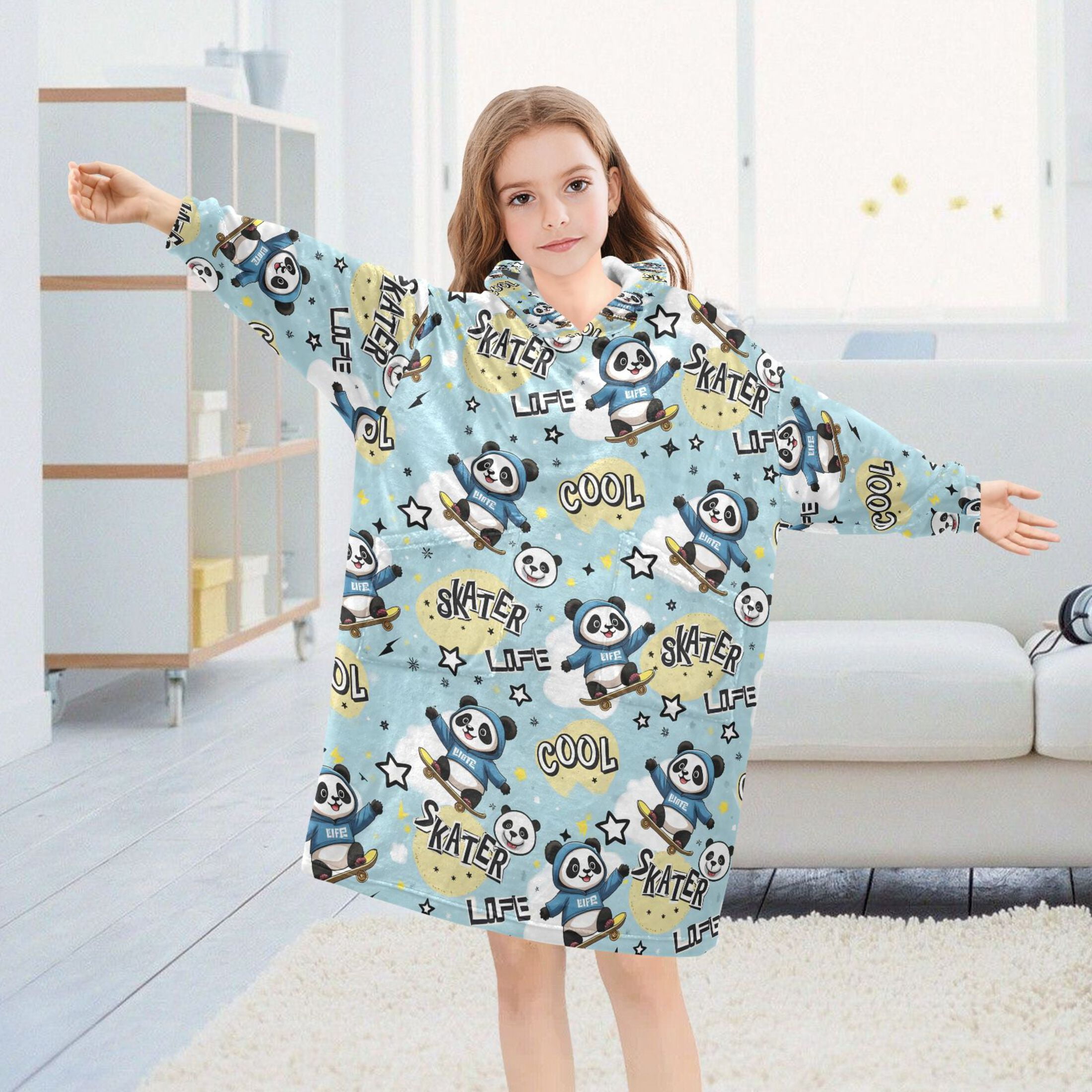 joogoo Wearable Blanket Hoodie for Cartoon Pandas Skating Oversized Sherpa Hooded 3-14 YR M