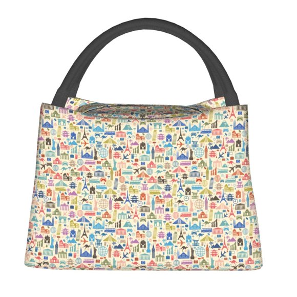 Vsdgher Famous Places Print Insulated Bags, Insulated Cooler Bag Totes for Hot or Cold Food Bring or Delivery