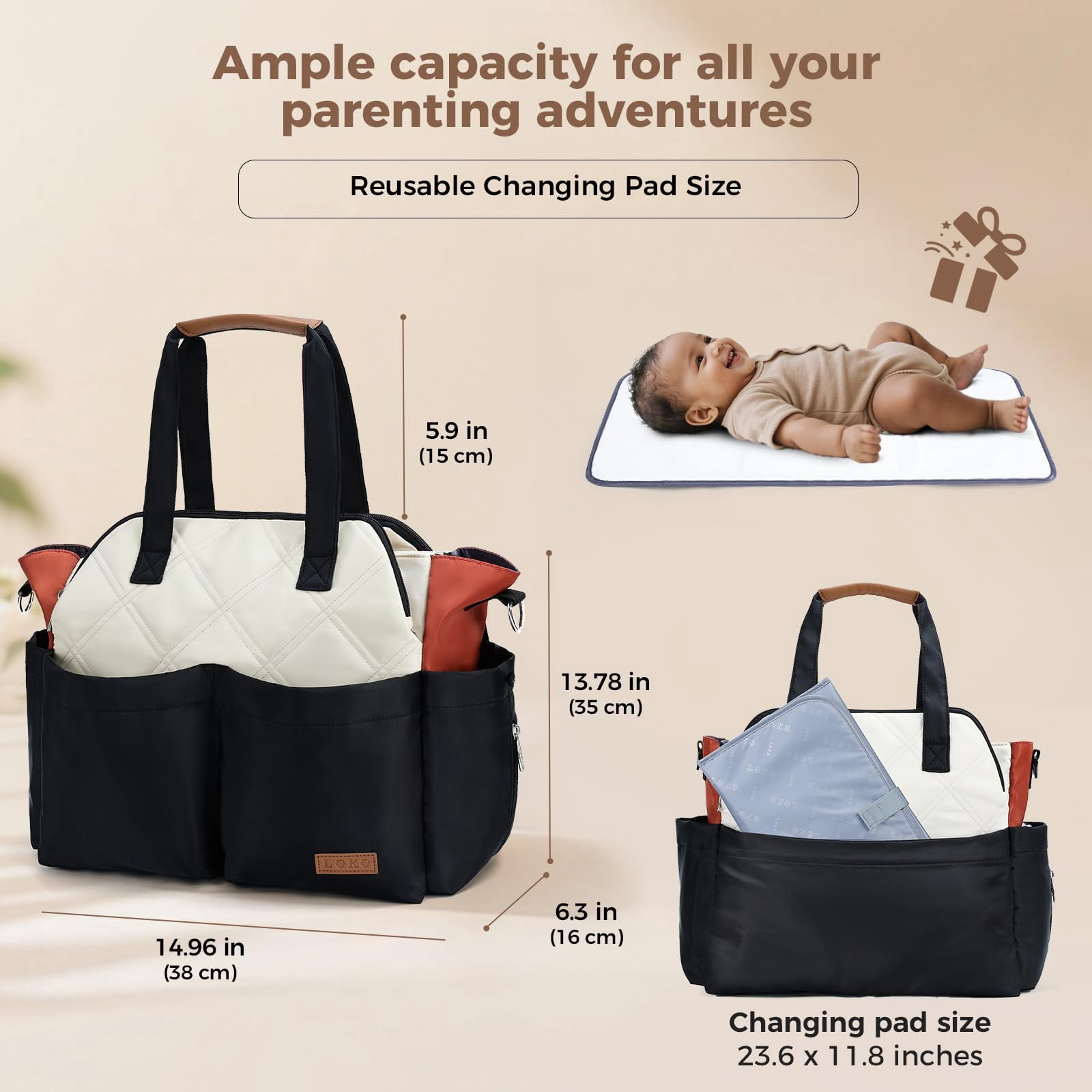 Diaper Bag Tote for Baby, Large Travel Diaper Bag with 17 Pockets, Waterproof Baby Bag with Portable Changing Pad, Crossbody Diaper Tote for Mom, Hospital Labor & Delivery Bag, Newborn Baby Essential