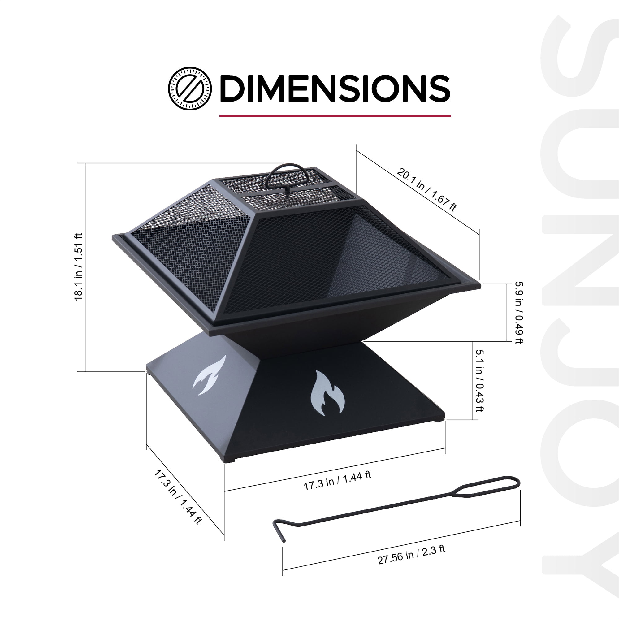 Sunjoy Foyer Extérieur 20 Po En Acier – Brasero Noir Thermolaqué Haute Température Pour Jardin, Patio et Camping