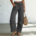 thumbnail image 2 of hlysgo Wide Leg Linen Pants for Women High Waisted Palazzo Pants Boho Summer Casual Loose Flowy Pant Trousers with Pockets Dark Gray,S, 2 of 5