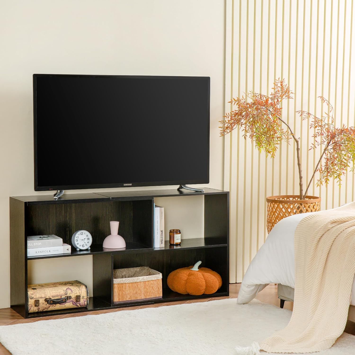 Reliancer TV Stand for TVs up to 65", Black with Open Shelves photo 8