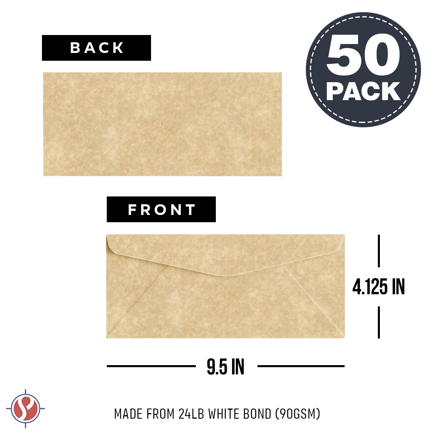 Elegant Aged Parchment #10 Business Envelopes – Great for Invitations, Greetings, Holiday, Office, Invoices, Letters, Mailings | 4 1/8 x 9 1/2 inches | 50 per Pack