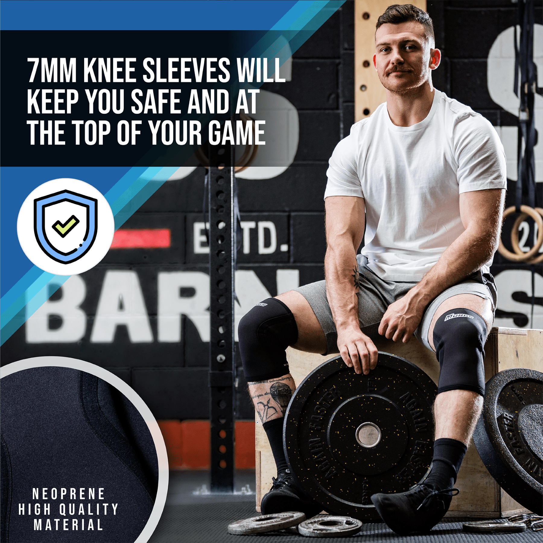 Murgs Knee Sleeves Pair 7mm Compression Sleeve for Support in Crossfit, Weightlifting, Squats, Powerlifting, Knee brace for Men/Women (Black, Large)
