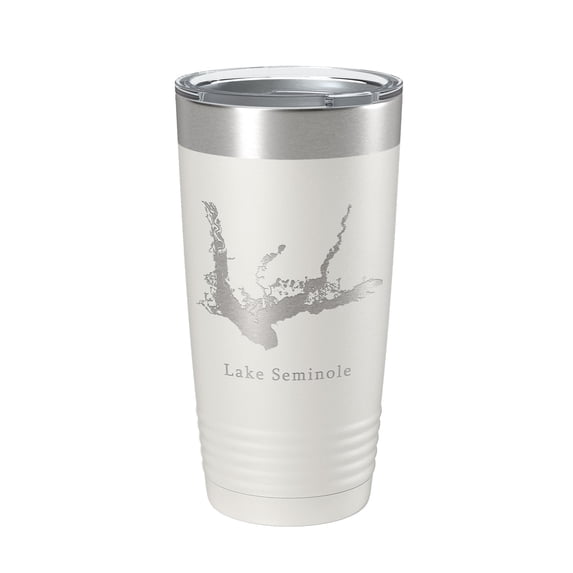Lake Seminole Map Tumbler Travel Mug Insulated Laser Engraved Coffee Cup Georgia Florida 20 oz White