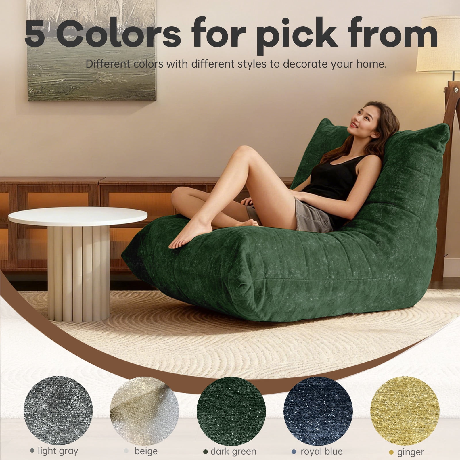 Leumius Bean Bag Chair,L-Shaped Memory Foam Bean Bag Sofa for Adults,Beanbags Lazy Sofa for Bedroom, Living Room, Office and Home,Green
