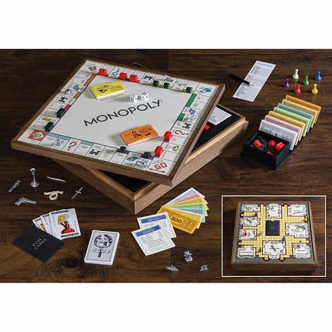 Set of 13 Wood Hotels and 33 Wood Houses from a 1998 Deluxe Edition Monopoly set 