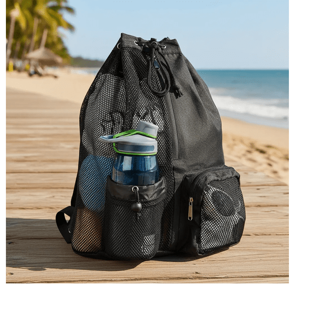 Mochila De Malla Con Cordón Para Playa, Ideal Para Natación, Gimnasio Y Entrenamiento. Xtellar negro
