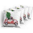 thumbnail image 5 of Ambesonne Christmas Throw Pillow Cover 4 Pack, Retro Car Xmas Tree, 16", White Red, 5 of 7
