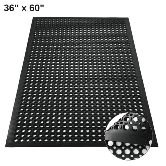 OVYEOFR Rubber Drainage Mat, Commercial Kitchen Restaurant Mats, Non-Slip Anti-Fatigue Doormat for Bathroom Garage Pool Indoor Outdoor, 60" x 36"