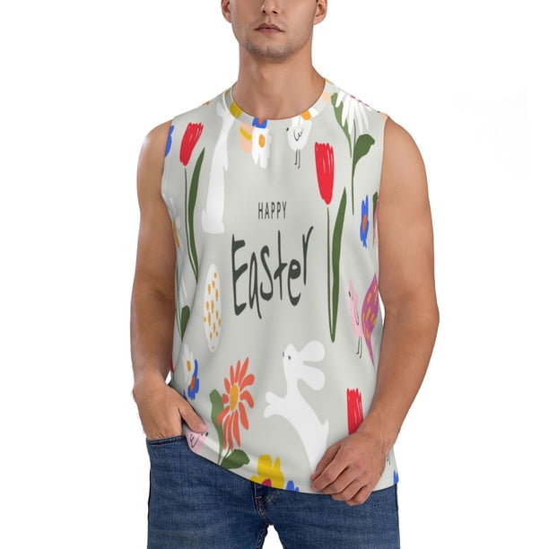 Balery Happy Easter Camisetas sin mangas para hombre, absorbe la humedad y protege contra el mal olor.-Medium