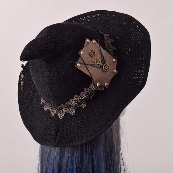 Knitted Wool Witch Hat with Wide Brim for Halloween Costume and Winter Wear