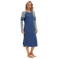 thumbnail image 2 of Women Long Sleeve Nightgown Loose Fit Sleepshirt Spring Fall Calf-Length Soft House Dress Round Neck Comfy Sleepwear Loungewear, Blue S-3XL, 2 of 6