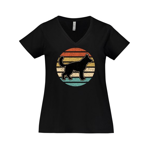 Inktastic German Shepherd Silhouette Vintage Retro Women's Plus Size V-Neck T-Shirt