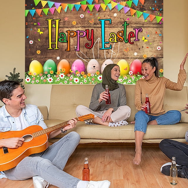 Aqestyerly Easter Backdrop Decorations-Wrinkle-Resistant Polyester Fabric Easter Party Photo Booth Background for Indoor Outdoor Spring Celebrations-4X6Ft Reusable Easter Scene Arrangement (Ch