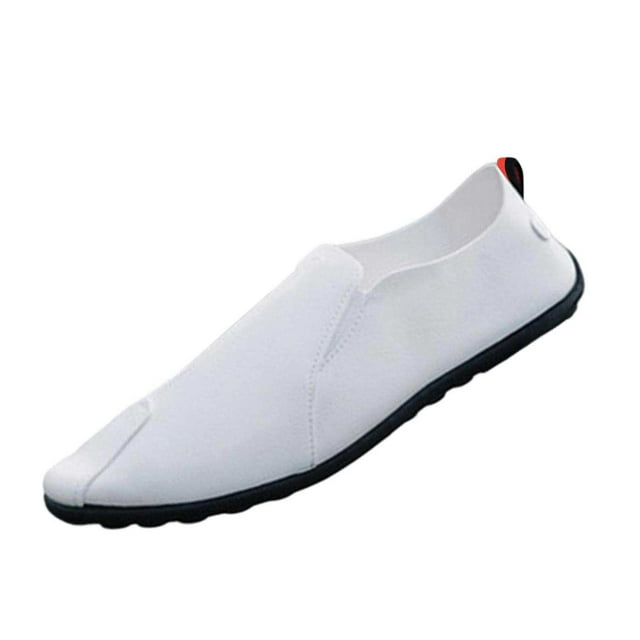 White Mens Loafers Round Toe Soft Sole Comfortable Slip On Solid Color Design For Casual Indoor Outdoor Wear In Spring And Summer Size 41