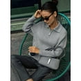 thumbnail image 6 of Womens Long Sleeve Quarter Zip Pullover Sweater Casual Loose V Neck Collared Ribbed Knit Jumper Tops Grey S, 6 of 8