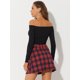 thumbnail image 4 of INSPIRE CHIC Minifalda de cuadros con botones para mujer rojo XS, 4 of 6