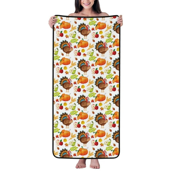 Cotton Bath Towels for Bathroom - Thanksgiving Turkey Microfiber Quick Dry Towels for Body Bath Sheets, Personalized Beach Towel, Soft Shower Towels for Travel Home Beach 27*55in