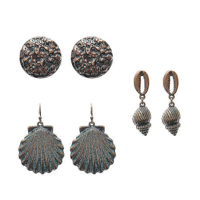 Juego de pendientes con borlas y conchas huecas y formas geométricas vintage para mujer - 21386-14 | Código de modelo 5328 21386-14