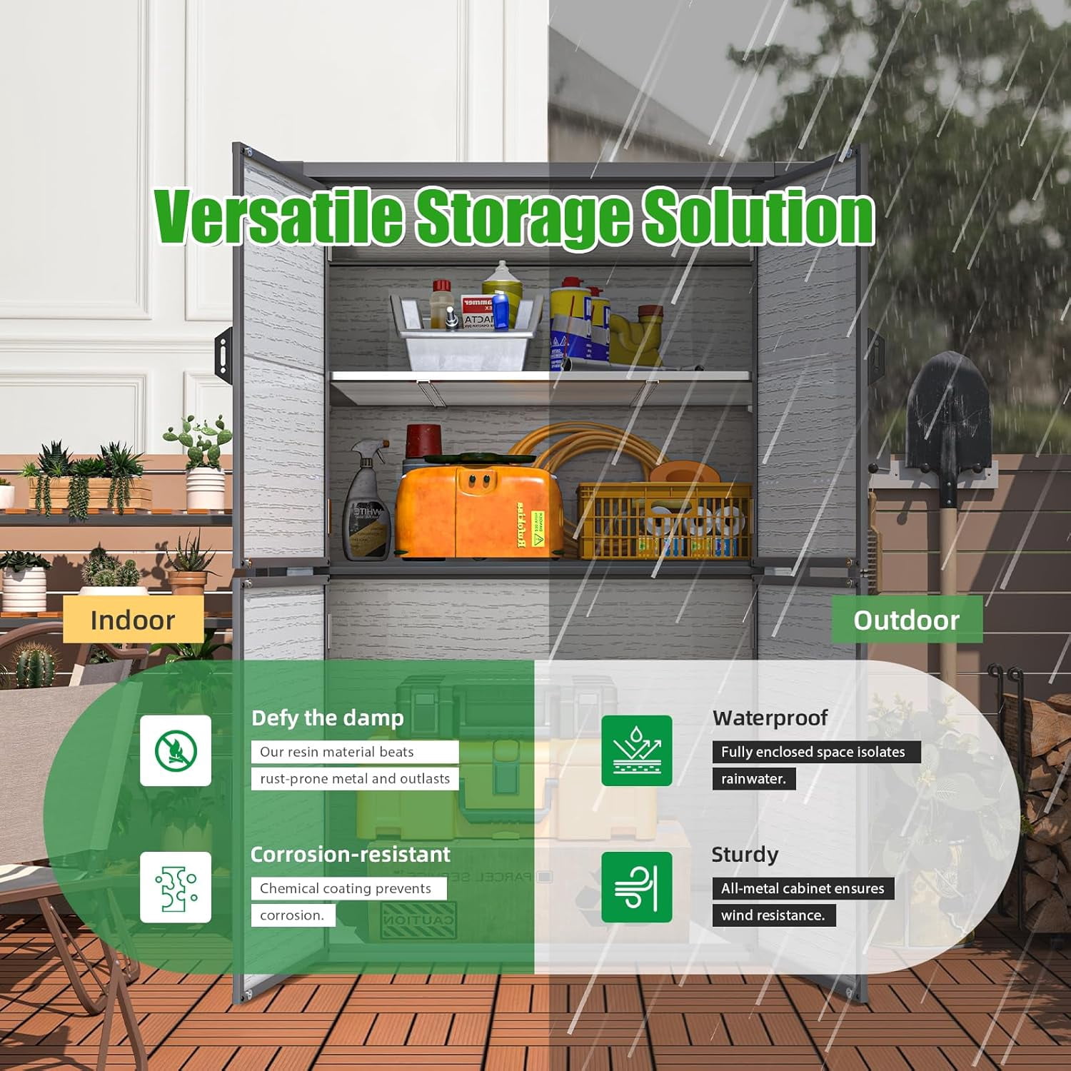 YODOLLA Large 58 Cu.ft Resin Outdoor Storage Cabinet with Adjustable Shelves, Vertical Tall Plastic Storage Shed with Reinforced Floor, Weatherproof Outdoor Storage Clearance with Base