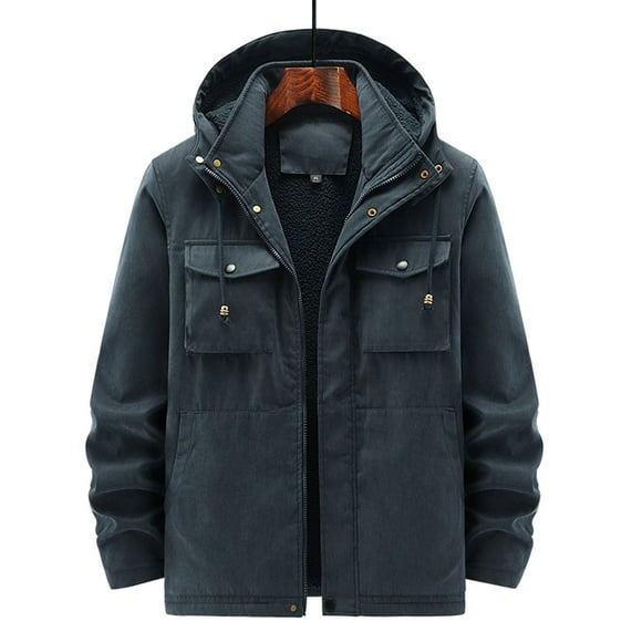 Pisexur Men's Outdoor Jackets Winter Military Thicken Cotton Jacket Fleece Lined Coat Casual Stand Collar Windbreaker With Hood
