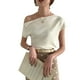 thumbnail image 1 of Camisa de punto para mujer, manga corta, hombros descubiertos, delgada, color sólido, top, blanco Monstrate AP001509-01B, 1 of 7
