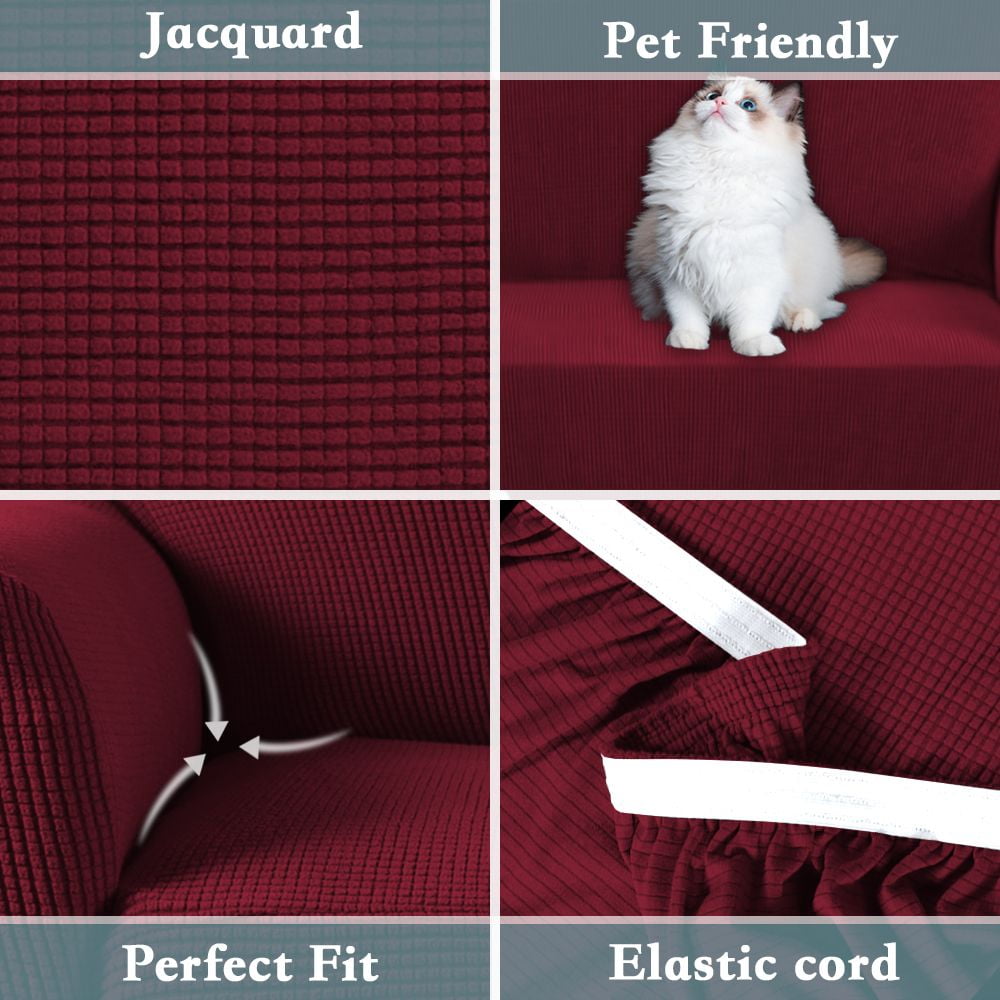 PrimeBeau Sofa Slipcover 2 Piece Sofa Cover 1 Seater Soft Couch Cover(Loveseat 58"-72", Burgundy)