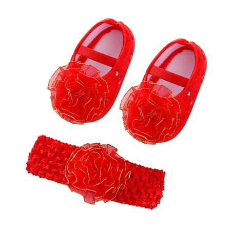 

wofedyo baby essentials Little Child Shoes Soft Sole Toddler Shoes Cute Flowers Princess Shoes Headband Set baby shoes