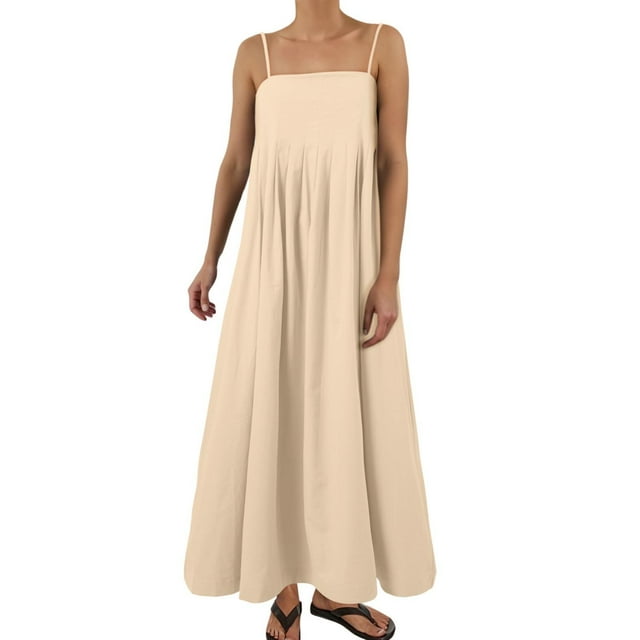 Vestido largo sin mangas de verano con tirantes finos y ribetes en contraste para mujer