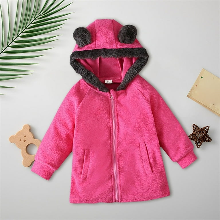 Generic Children s Coat Autumn Winter Solid Color Hooded Zipper Thickened Cute Teddy Bear Plush Top Party Birthday School Photo for Holiday Winter