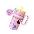 thumbnail image 4 of Vaso térmico de acero inoxidable con asa y pajita de 540 ml, versátil para mujer. Rosa, 4 of 9