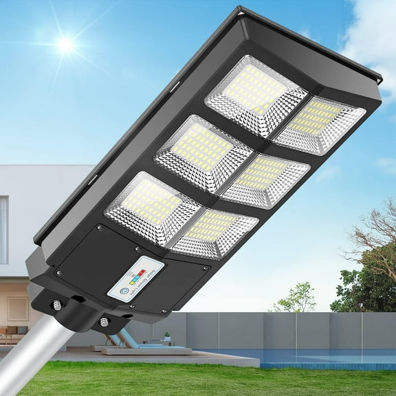 1000W Solar Street Lights Outdoor, Sturdy Thickened Body and Reliable Design, 120000 Lumens High Brightness Dusk to Dawn with Motion Sensor and Remote Control, Waterproof IP66