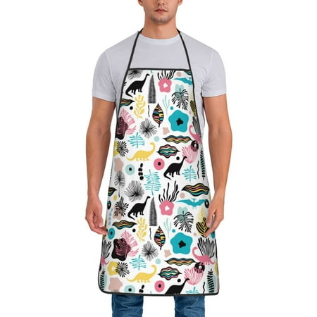 

Chef Aprons for Men and Women - Dinosaur print F Oil-Resistant Bib Aprons for Cooking Waterproof BBQ Grilling Kitchen Aprons Gifts for Women and Men