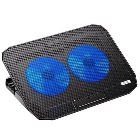 Behome Laptop Cooling Pad, 5 Heights & Stepless Adjustable Speeds, Quiet Gaming Laptop Cooler with Blue Lights, Portable Two USB Ports Laptop Cooler for 12"-15.6" Laptops, Black