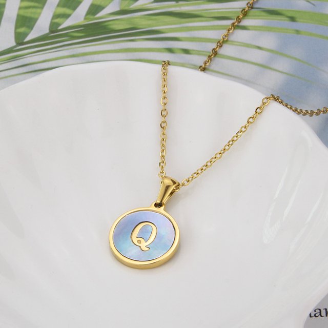 26 English Letters (A-Z) Necklace For Women Titanium Steel Stainless Steel Pendant Necklace Pearl Shell Oil Drop Necklace As Gift For Wife , Daughter, Friend