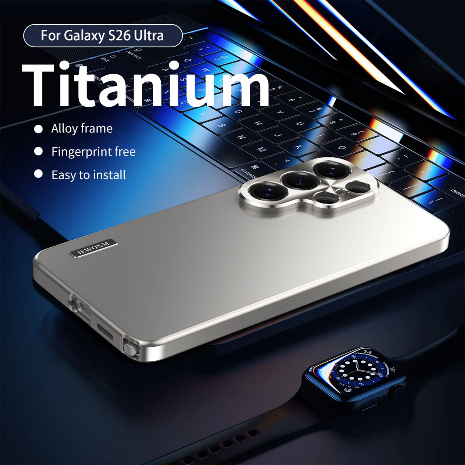 ELEHOLD for Samsung Galaxy S26 Ultra Rugged Case, Matte Slim Anti-Fingerprint Aluminum Alloy Metal Magnetic Bumper Frame Slim Hard Shock-Absorbent Phone Case Cover,Titanium
