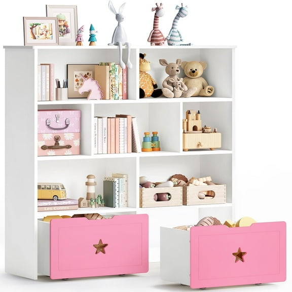 ONBRILL Toy Storage Organizer, Large Toy Shelf w/7 Storage Cubbies & 2 Movable Drawers for Kids Room