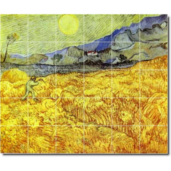 Ceramic Tile Mural-Vincent Van Gogh Landscapes Painting 588. 25.5" w x 21.25" h using (30) 4.25 x 4.25 ceramic tiles