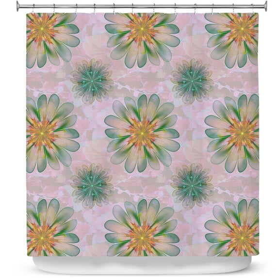 Shower Curtains 70" x 84" from DiaNoche Designs by Pam Amos - Abstract Flower Tile Orange Jade