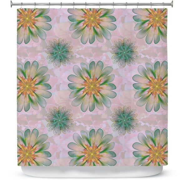 Shower Curtains 70" x 73" from DiaNoche Designs by Pam Amos - Abstract Flower Tile Orange Jade