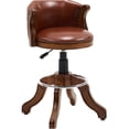thumbnail image 2 of Brown Swivel Bar Stool with Back, Adjustable Height Kitchen Counter Chair, 360 Degree Rotating Solid Wood Stool with Upholstered Cowhide Seat, 2 of 7