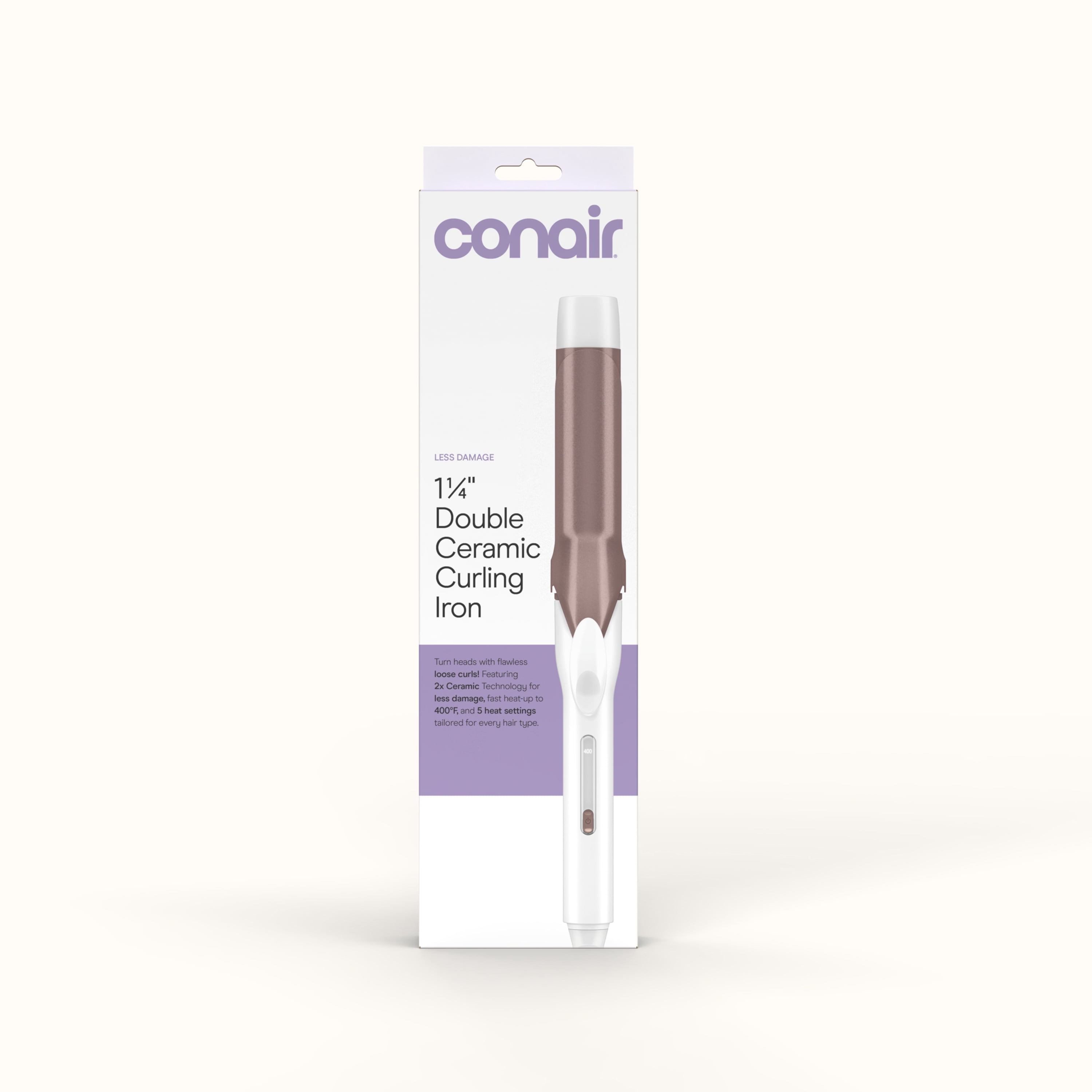 Conair Double Ceramic Curling Iron, 1-1/4" Barrel, 5 LED Heat Settings, Rose Gold, 1 Count