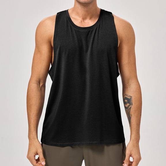 Mens Casual Tank Top Crewneck Sleeveless Solid Color Breathable Comfy Summer Home Daily Lounge Shirts,Sizes M-2XL