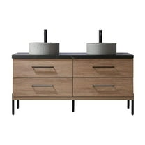 Trento 60" Double Sink Bath Vanity in North American Oak w/ Black Sintered Stone