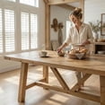 thumbnail image 5 of Dayalane 63“ Dining Table for 4 6 People, Farmhouse Country Style Solid Wood Pine Dining Room Table with Triangle Reinforced Base Rectangular，Grid Pattern Kitchen Table for Kitchen Dining, Natural, 5 of 8