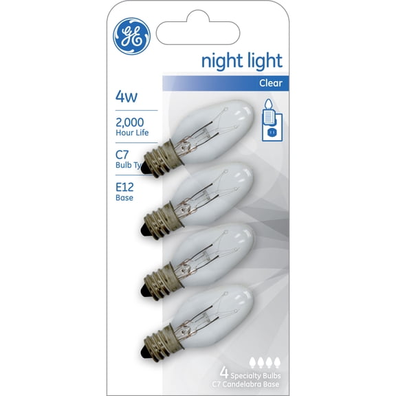 GE Incandescent 4 Watt C7 Night Light Bulbs 4 Pack