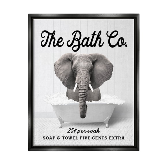 Stupell Industries Bubble Bathtub Elephant Animals & Insects Painting Black Floater Framed Art Print Wall Art, 17 x 21