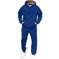 thumbnail image 2 of Hogleaql Men's Tracksuits 2 Piece Set Solid Color Relaxed Fit Hoodie Jogging Running Pant Set Fleece Fall Suit with Pockets Royal Blue L, 2 of 6
